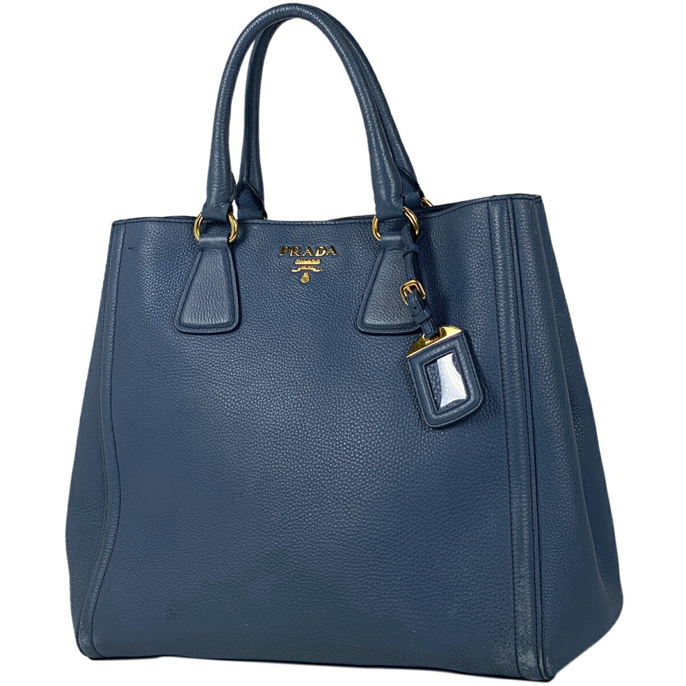 Prada logo tote bag shoulder handbag leather blue
